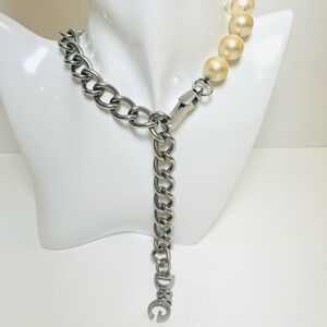 Dolce & Gabbana Silver Chain Necklace with Faux Pearl Accents